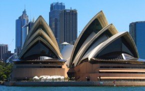 Sydney Opera House and skyscrapers, in Sydney, New South Wales, Australia